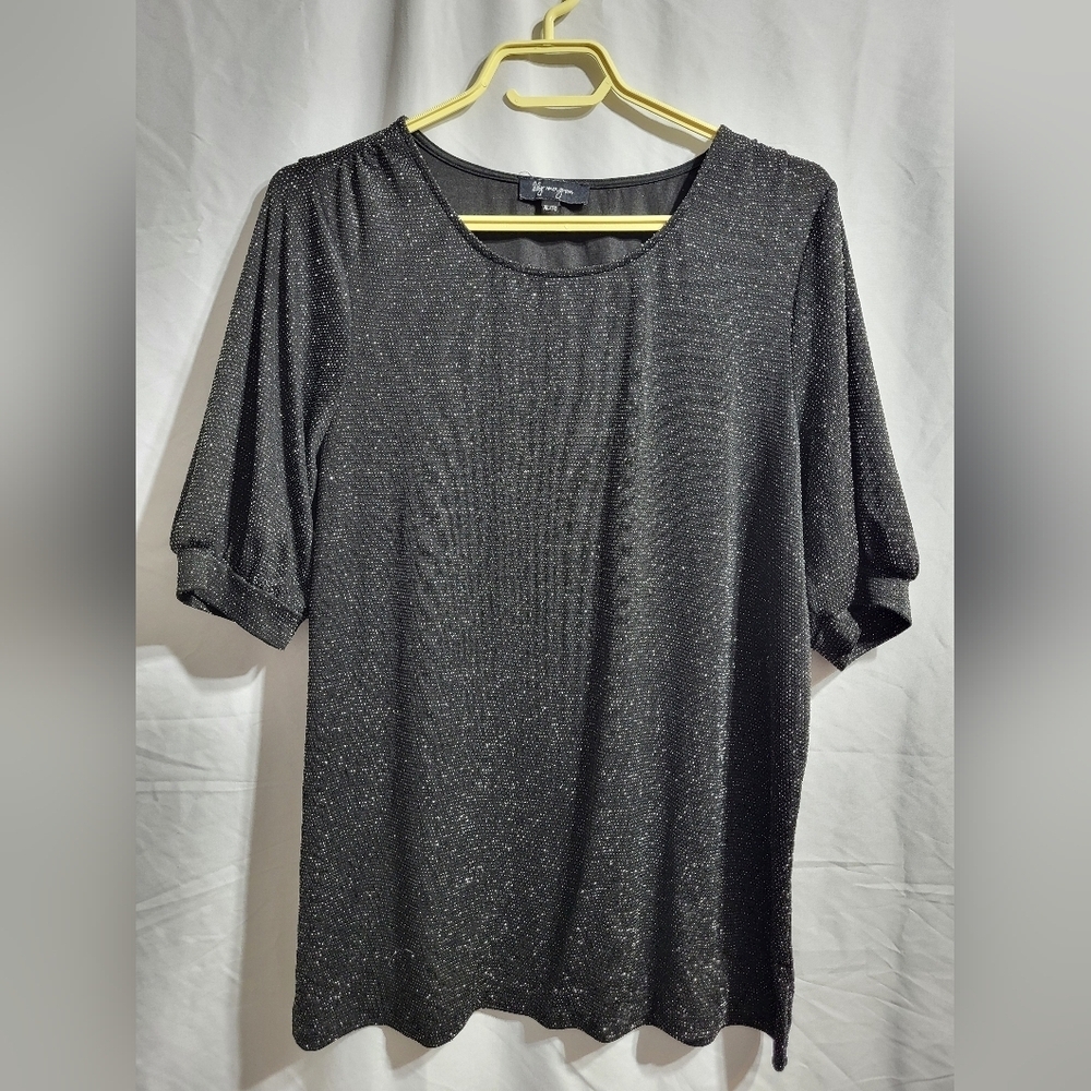 Lily Morgan Black Sparkle  Sleeve Top, Size XL